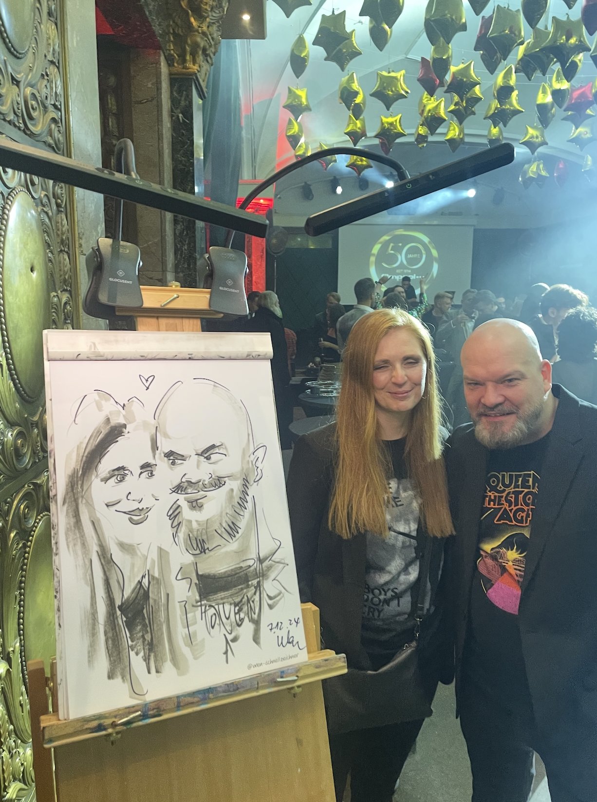 Corporate event guests with their live caricature