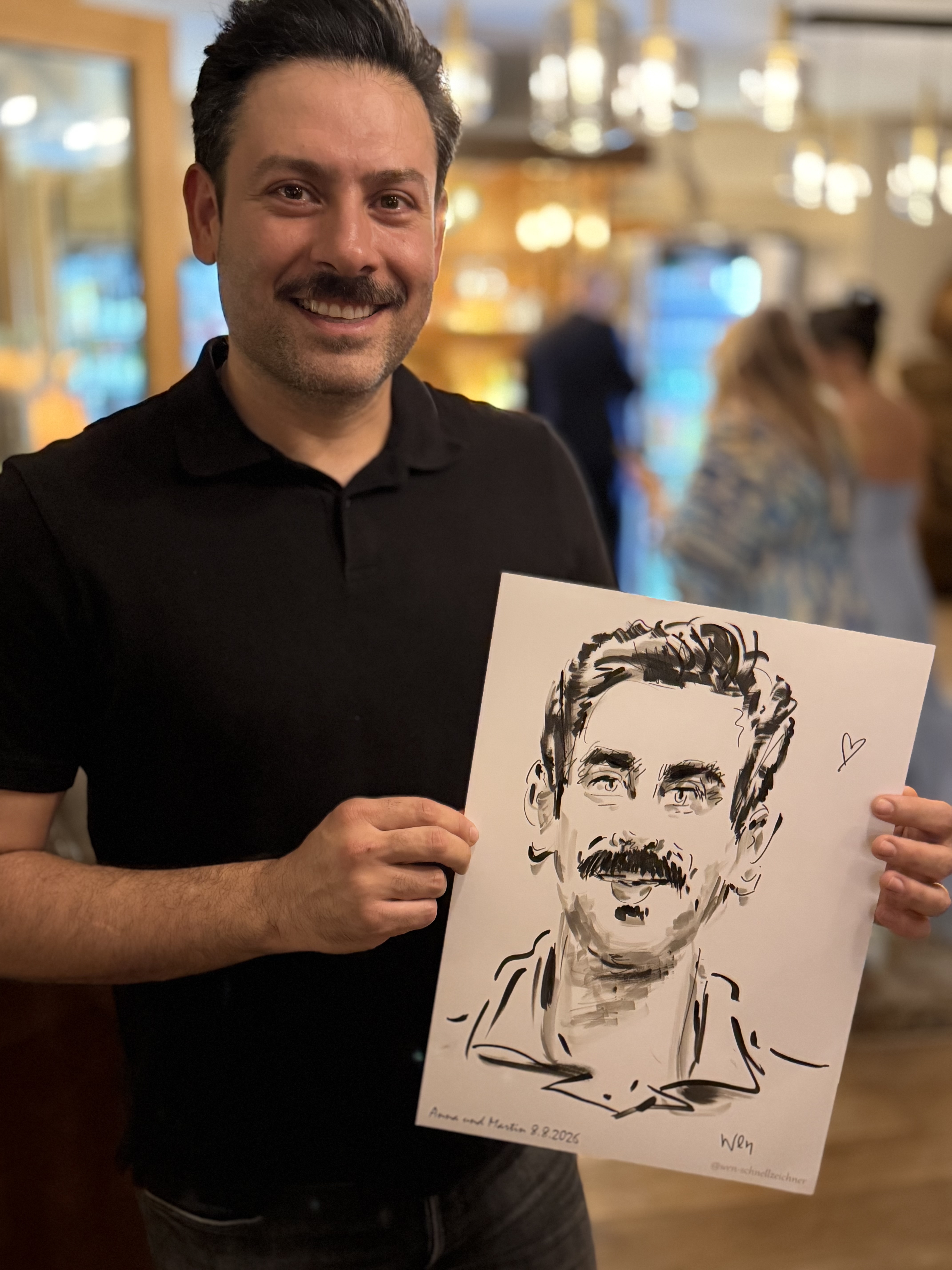 Man with his live-drawn caricature